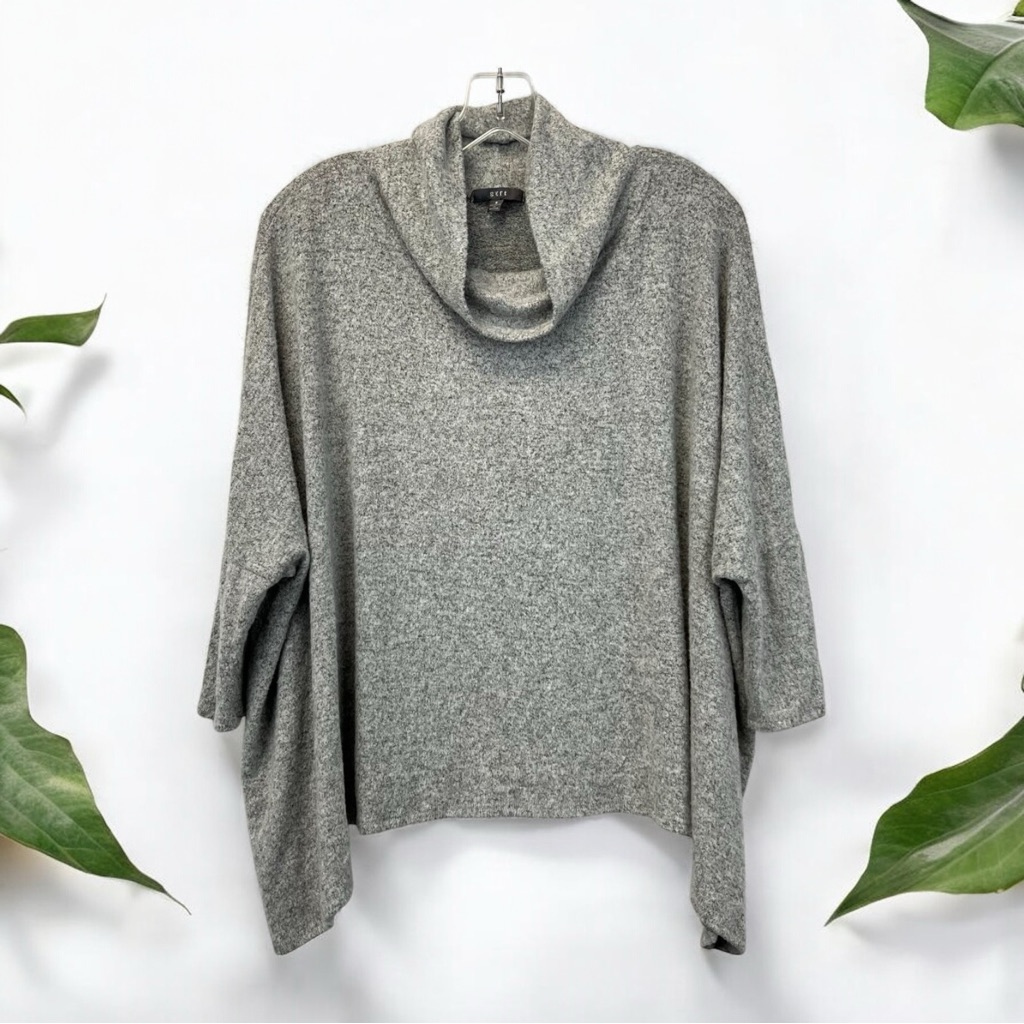 Gyft Womens Gray 3/4 Sleeve Knitted Cowl Neck Pullover Sweater - Size Medium